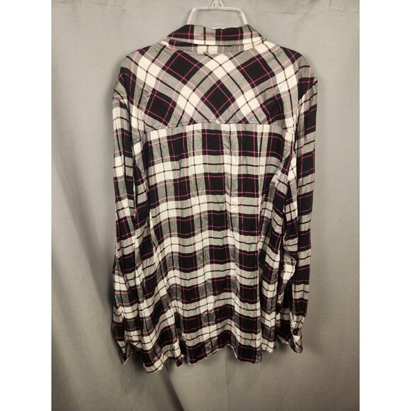 Torrid Challis Button‎ Down Long Sleeve Shirt Womens Plus Size 3X Black Plaid - Picture 2 of 6